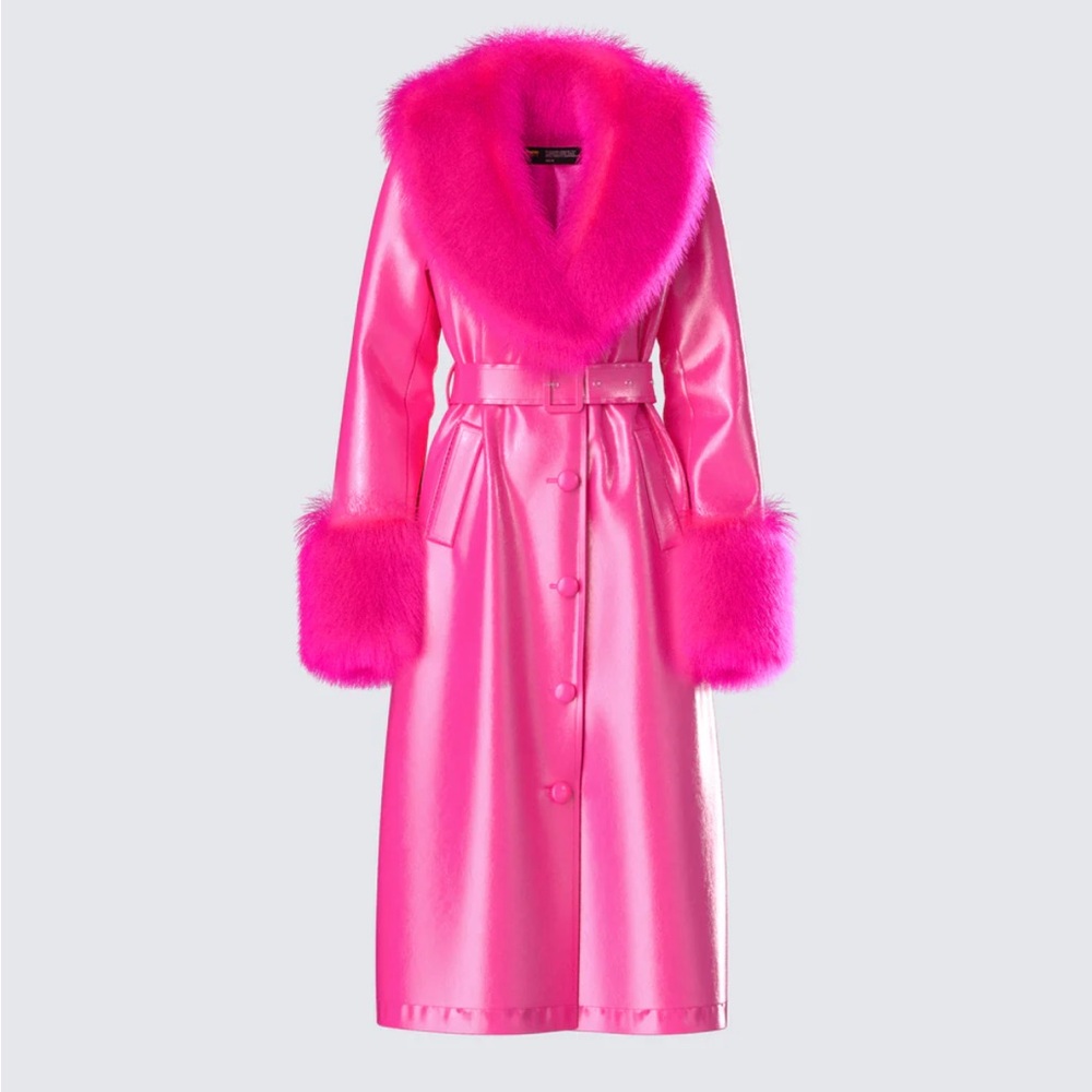 Hott pink Finesse leather jacket with removable faux fur